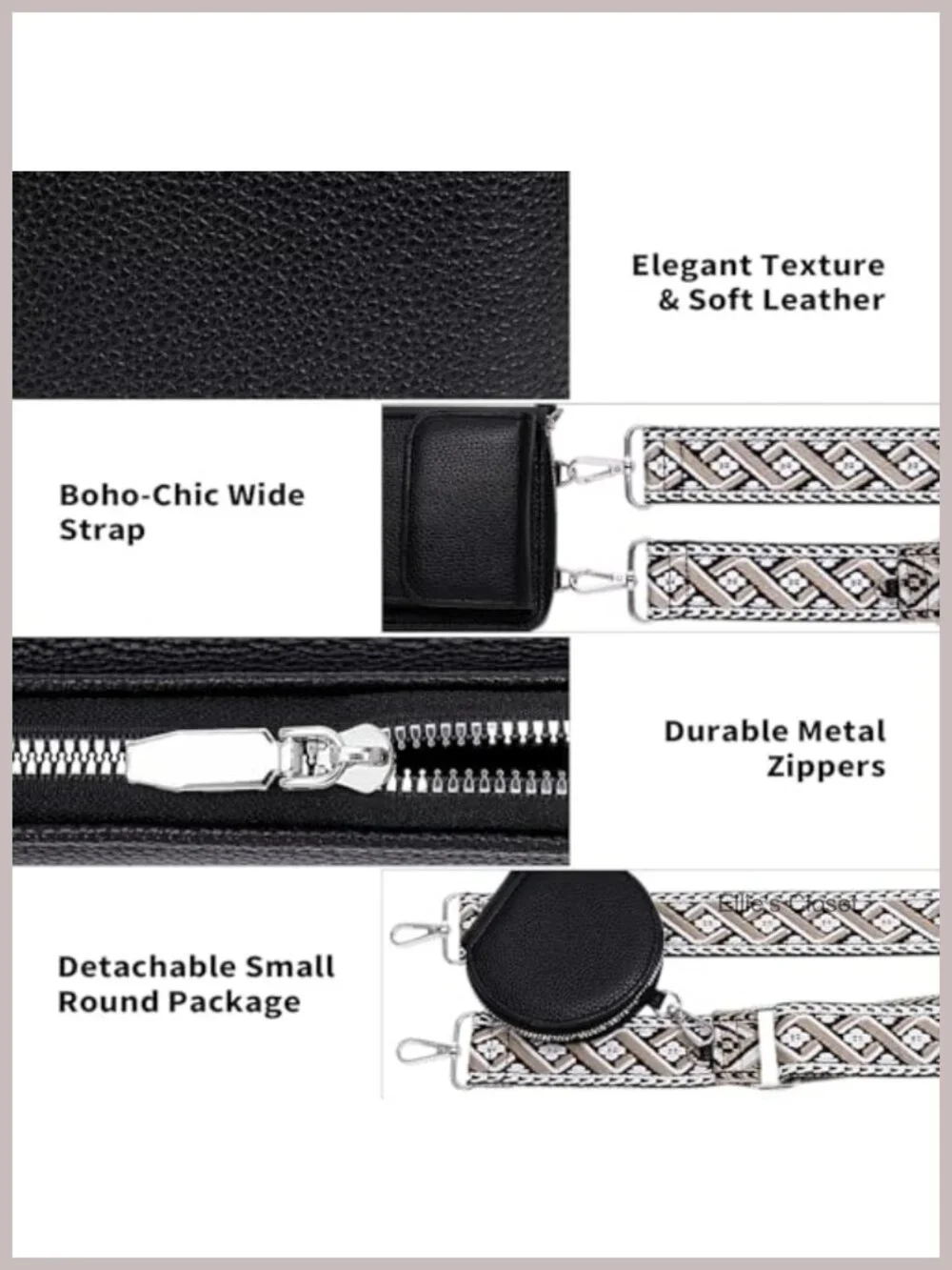 Vegan Leather Crossbody Bag for Women with Detachable Coin Pouch - Cell Phone